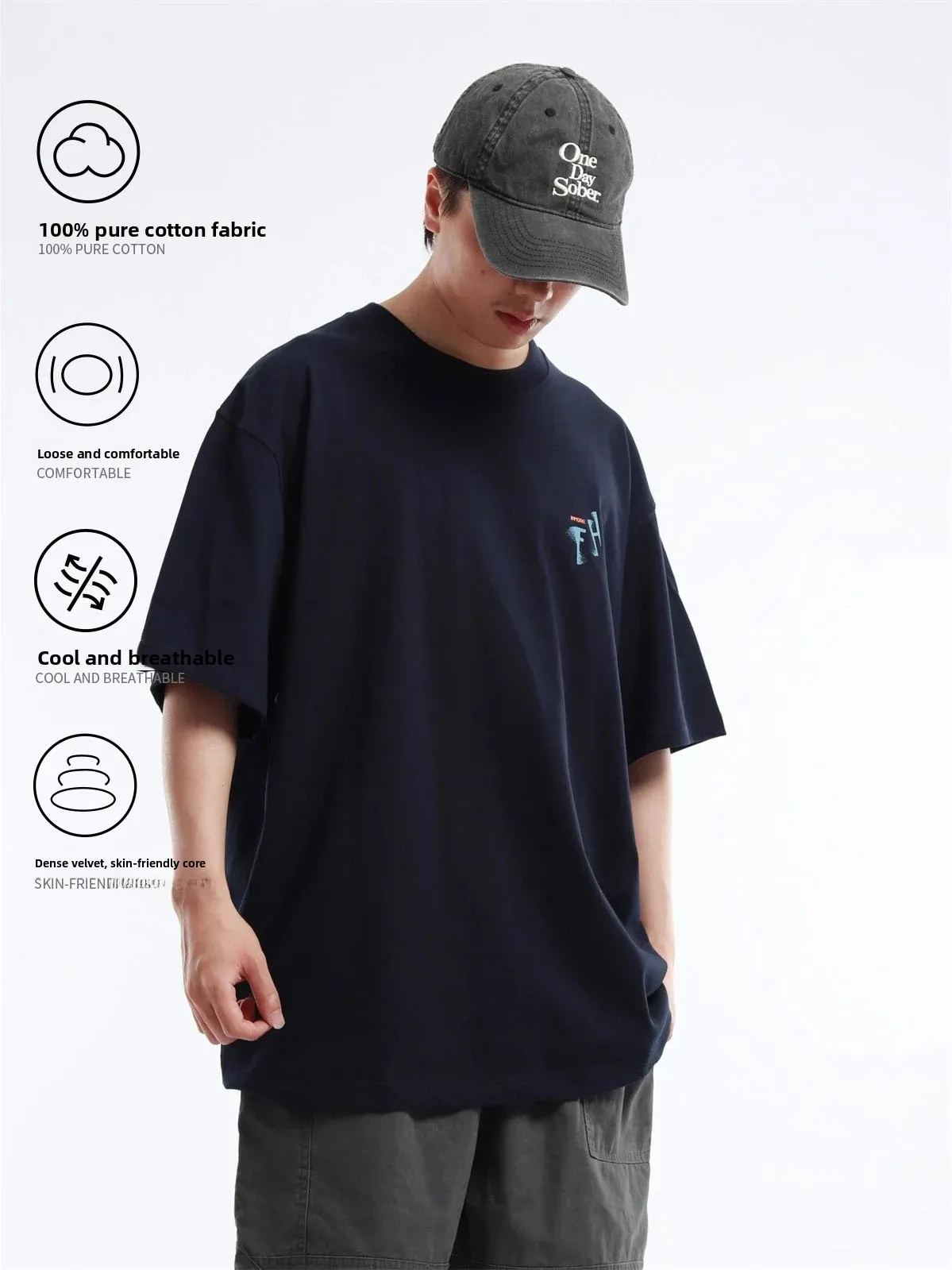Heavyweight Double Weave Simple Letter Print round Neck Pure Cotton Short Sleeve T-Shirt Unisex Loose Couple Half Sleeve Summ...