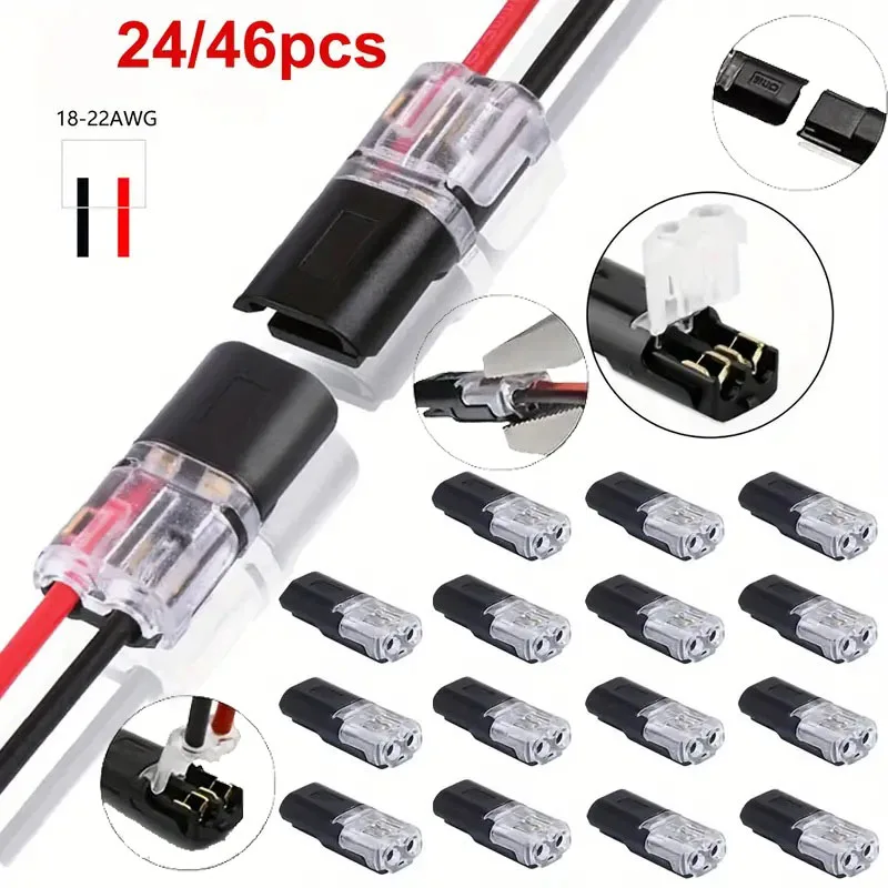 24/46pcs Quick Splice Wire Connectors, 2-Pin 2-Way Dual-Wire Plug-in Terminals, Copper Contact, No Stripping Required