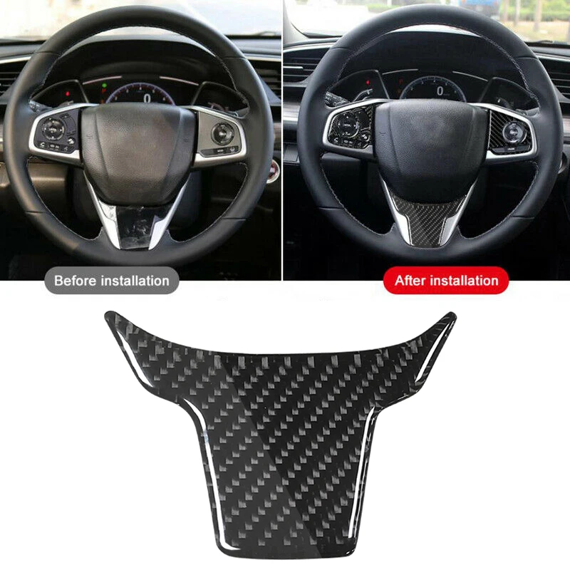 

1x Car Inner Steering Wheel Cover Trim Carbon Black Replacement Accessories For Honda Civic 10th 2016-2021