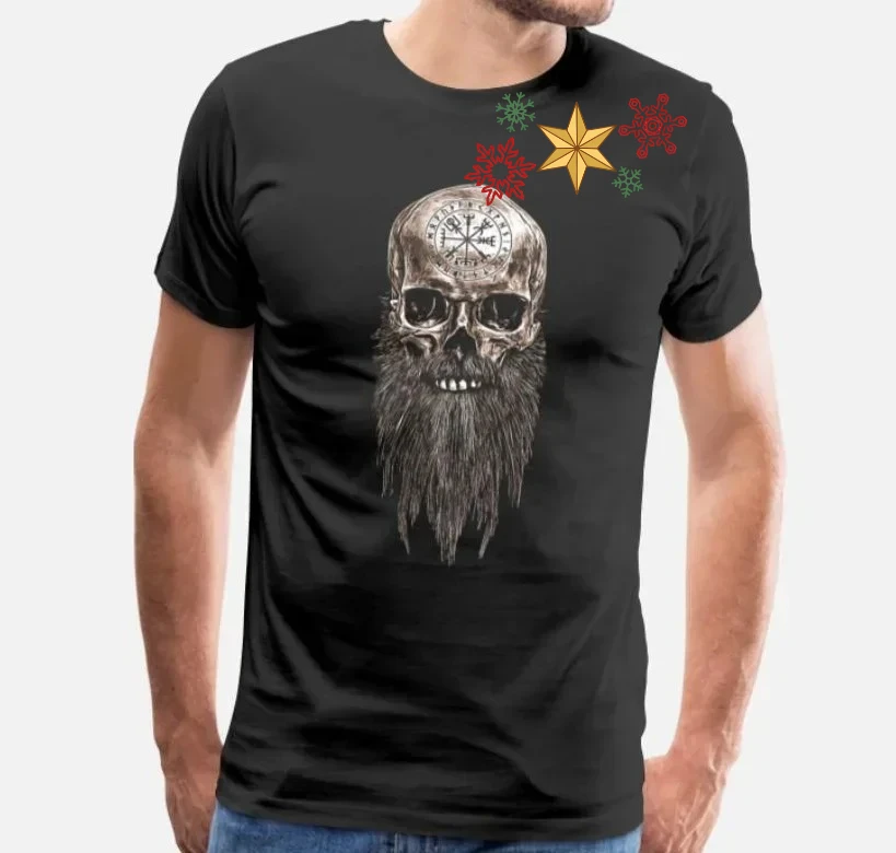 Vintage Norse Compass Rune  Warrior Skull T-Shirt 100% Cotton O-Neck Summer Short Sleeve Casual Mens T-shirt Size S-3XL
