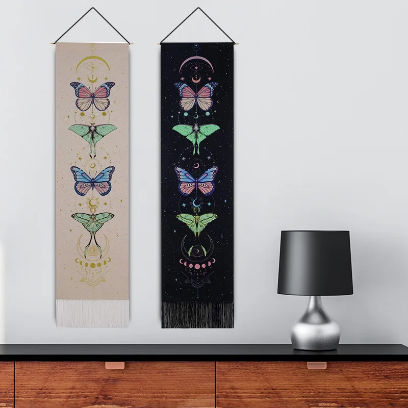 Butterfly Canvas Tapestry Nordic Home Maiden Bedroom Decoration Tassel Hanging Painting Fireplace Background Hanging Cloth