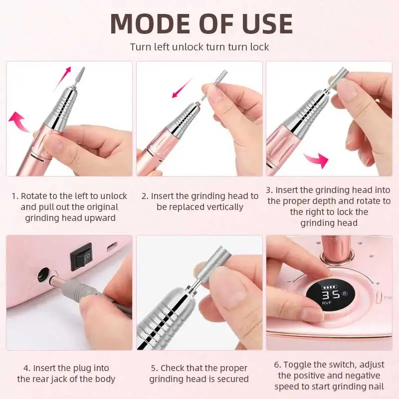 Electric Nail Grinder 35000PRM Electric Nail Drill Rechargeable Metal Handle Power Storage Charging Nail Grinder Nail Remover