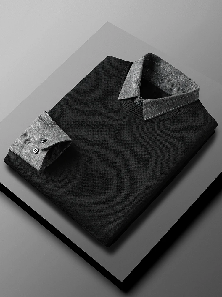 

Осенне-зимний мужской свитер с длинным рукавом, трикотажная одежда, пуловеры из двух частей, флисовая Толстая рубашка, вязаная повседневная одежда B162