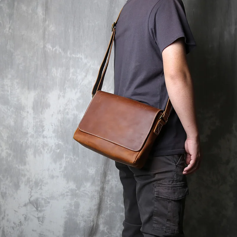 Retro Men\'s Genuine Leather One-shoulder Bag Head Layer Cowhide Cross Style Large Capacity Casual Messenger Bag