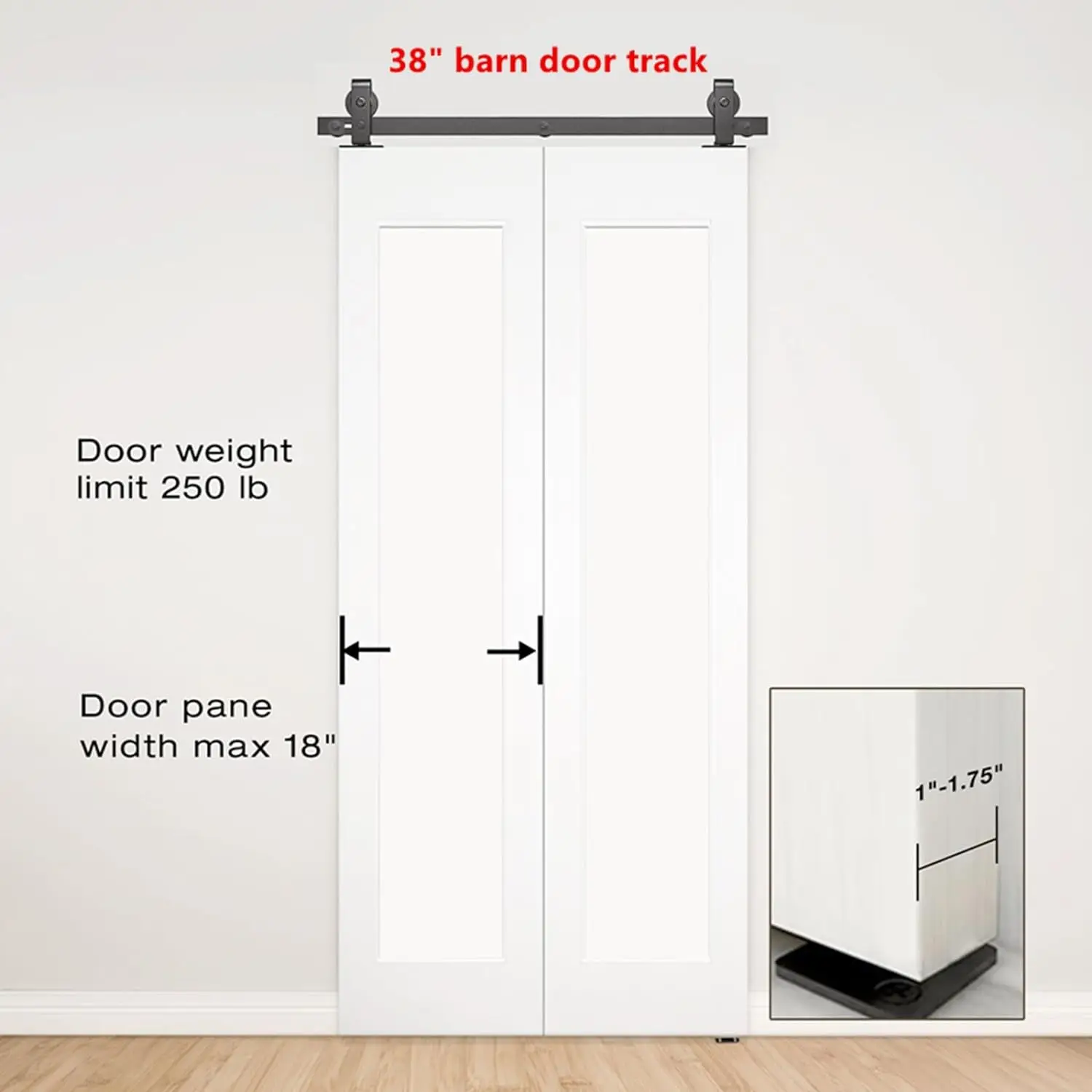 Kit de quincaillerie pour porte de grange double pliante, rail noir, monté sur le dessus, rouleau robuste, porte de grange marketdouble pliante, 2 portes