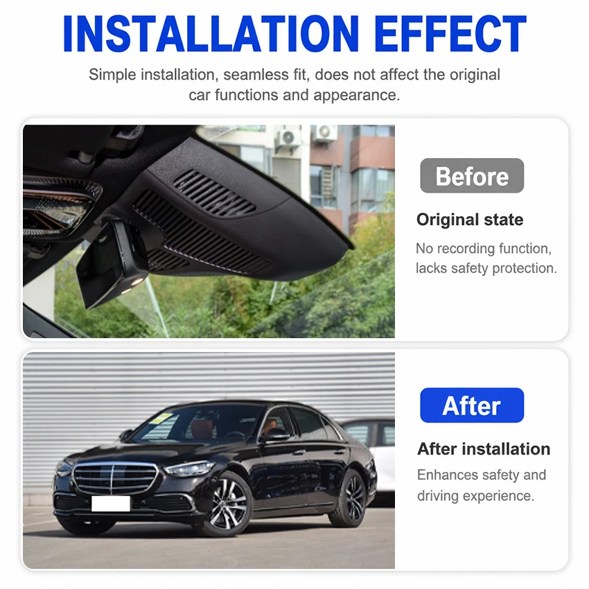 4K WiFi Car DVR Dashcam Plug and Play Hidden Driving Recorder for Mercedes‑Benz S‑Class W223 2021‑2023 S480 S580 S680 Camera