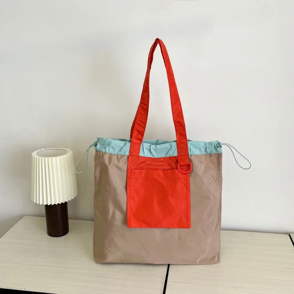 

Colored Foldable Shopping Bag Large Capacity Environment-Friendly Pocket Handbag Reusable Waterproof Drawstring Tote Bag Travel