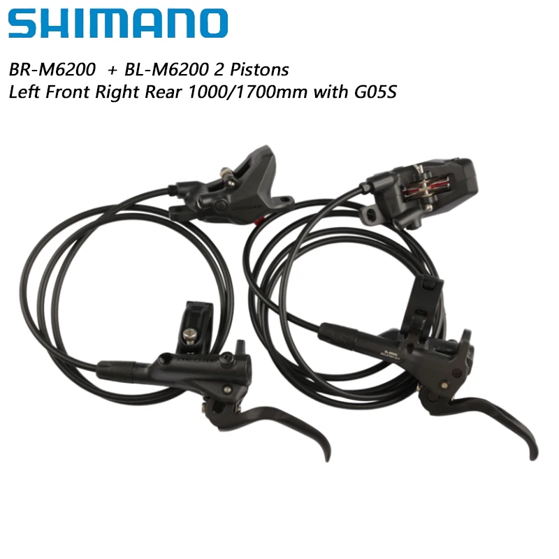 Комплект гидравлических дисковых тормозов Shimano DEORE BL-M6200 BR-M6200 с 2 поршнями, левый передний и правый задний, 1000/1700 мм, с G05S, для MTB
