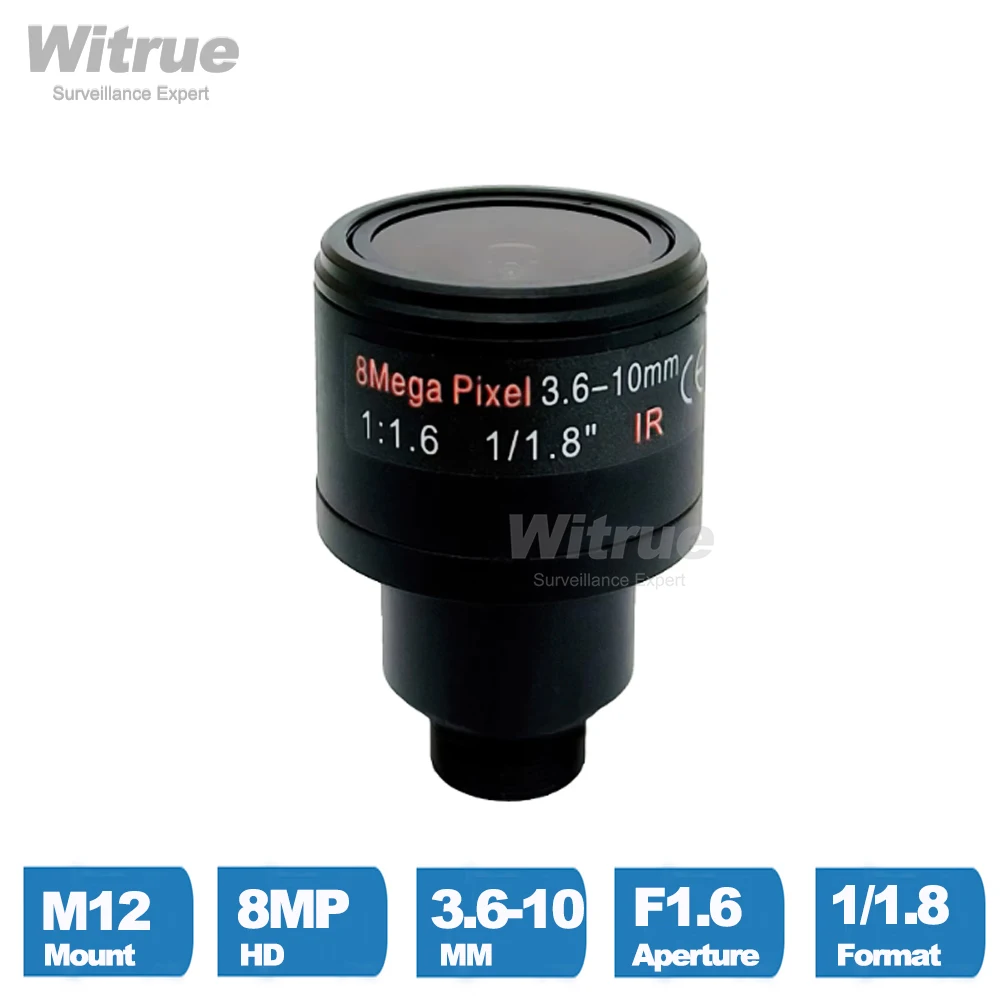 Witrue HD 4K 8MP Lens M12 Mount Varifocal 3.6-10MM F1.6 1/1.8