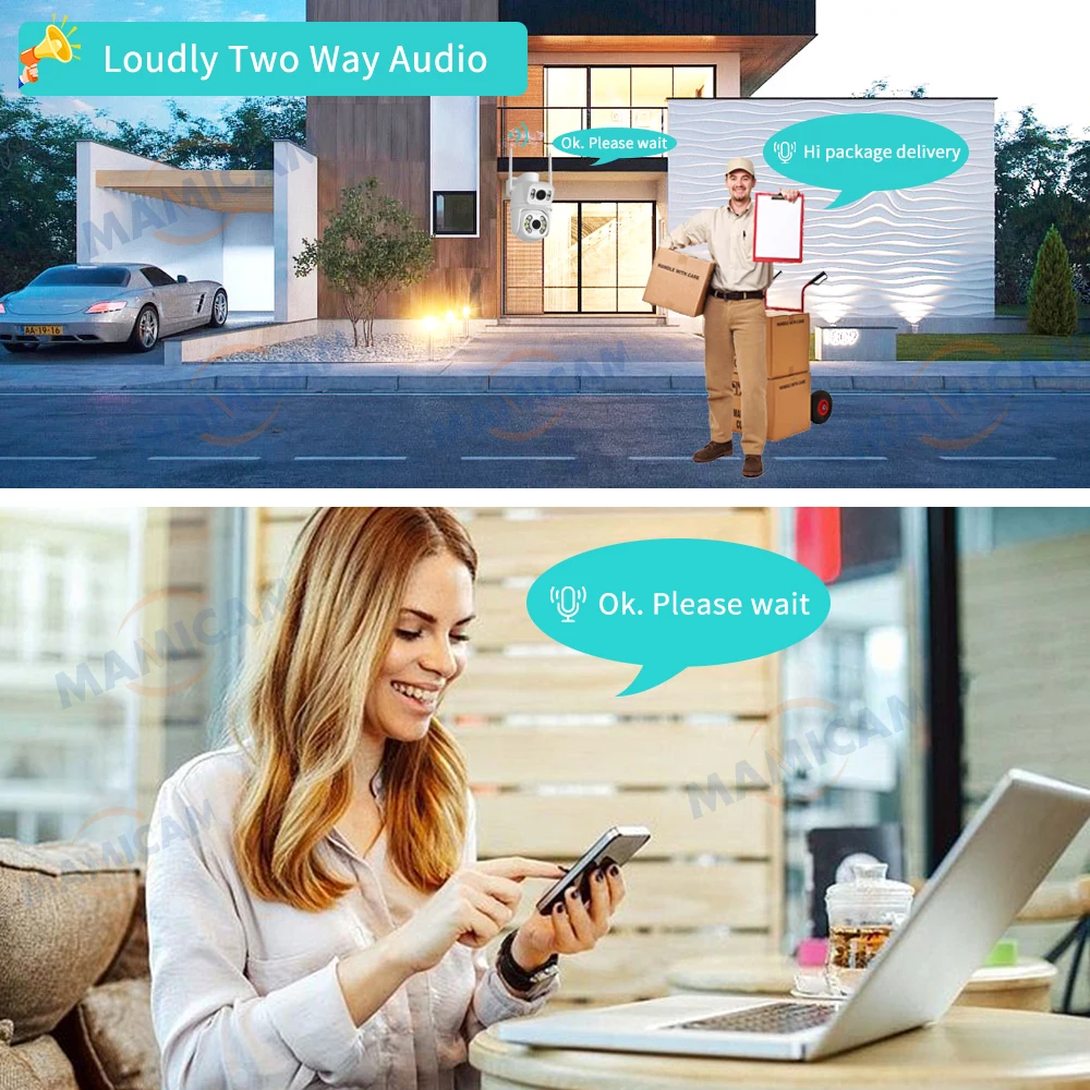 6MP WIFI IP Camera Dual Lens Dual Screen Outdoor PTZ Auto Tracking AI Human Detection Security Home CCTV Camera ICSEE App