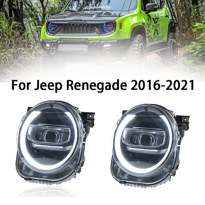 Car Headlamp For Jeep Renegade 2016-2021Headlights Modified LED Head Lamp LED lens Daytime running lights Assembly plug and play