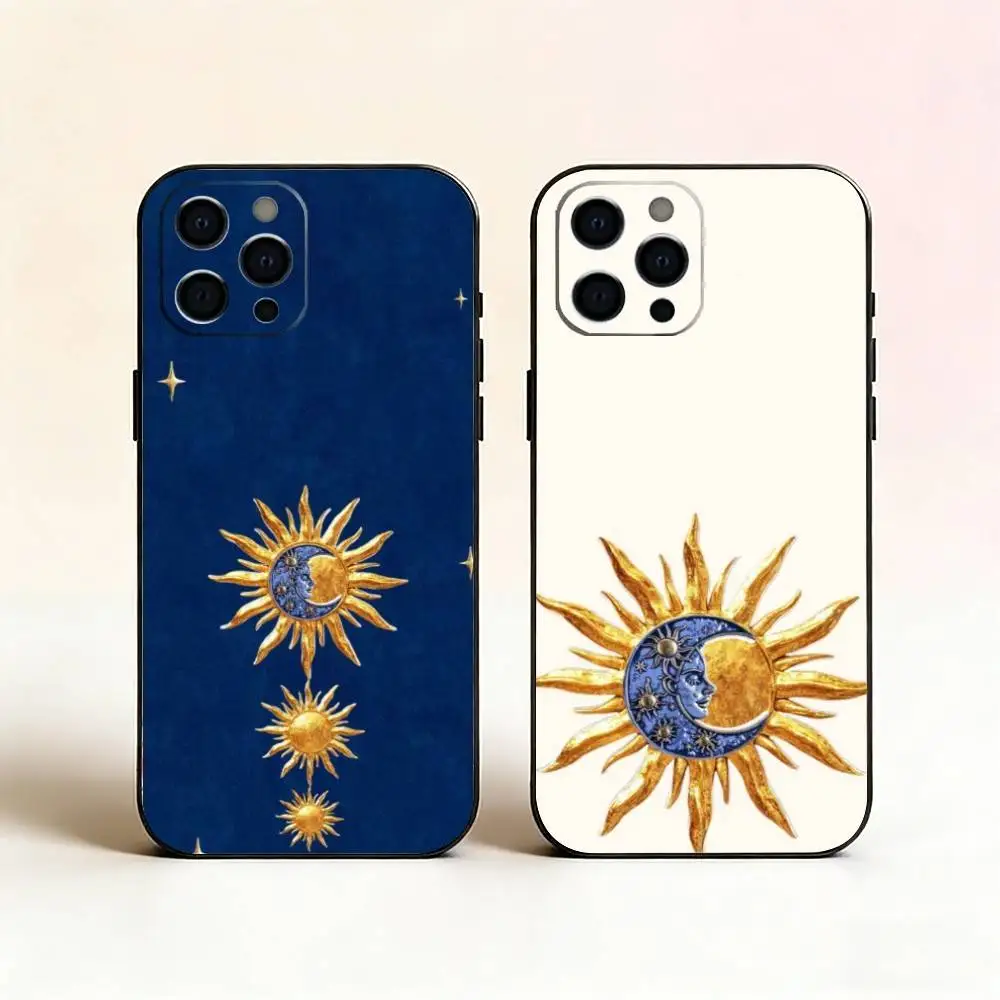 

Sun Moon Phone Case For iPhone 17, 16,15,14,13,12,11 Plus,Pro Max, Others Soft Black Cover