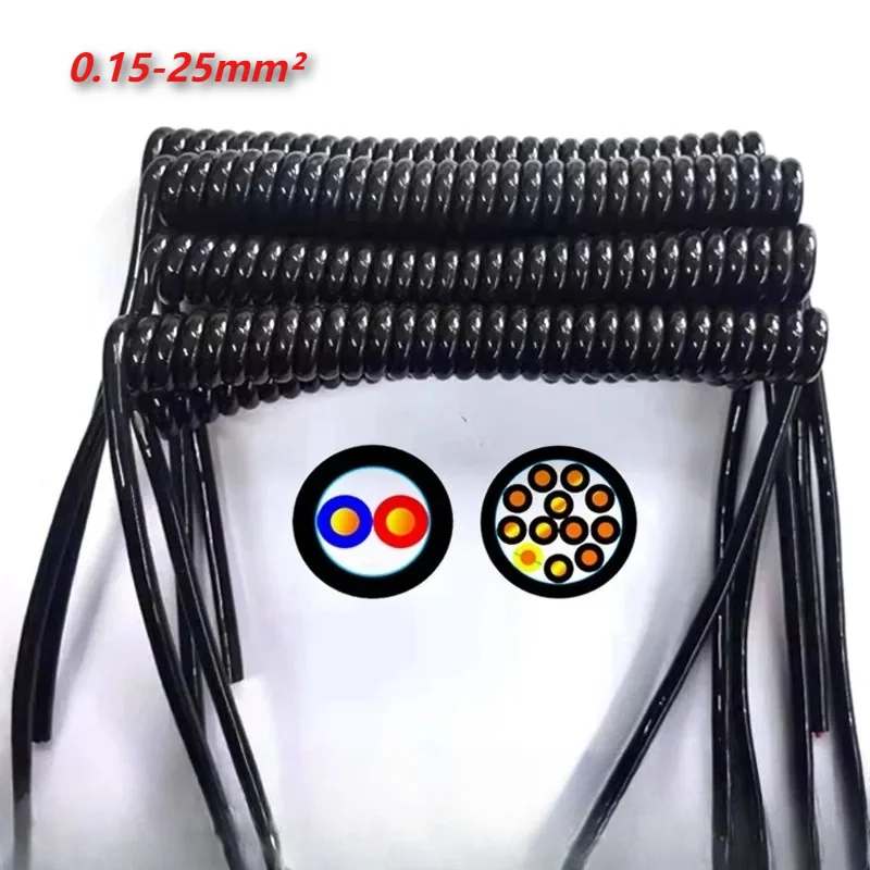 0.15-25mm PU 2 3 4 5 6 7 8 Pin Spring Wire Spiral Telescopic Cable Pure Copper High Flexibility Power Line Stretch Customizable