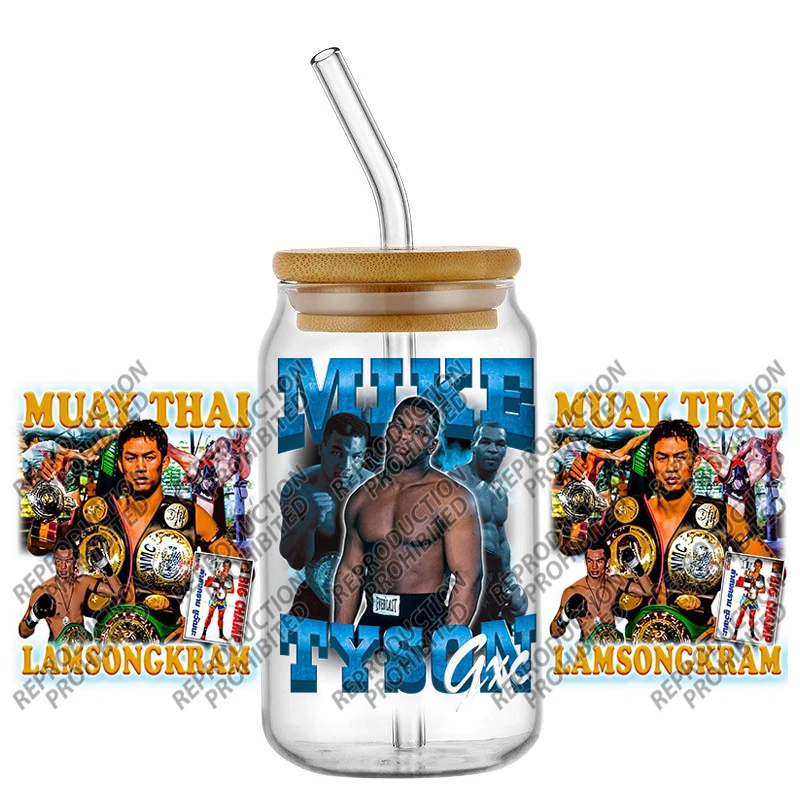 UV DTF Cup Wrap Stickers Vintage Boxing Superstars Collage Waterproof Transfer for 16oz Libbey Glass Can Fight Fan Tumbler Decal