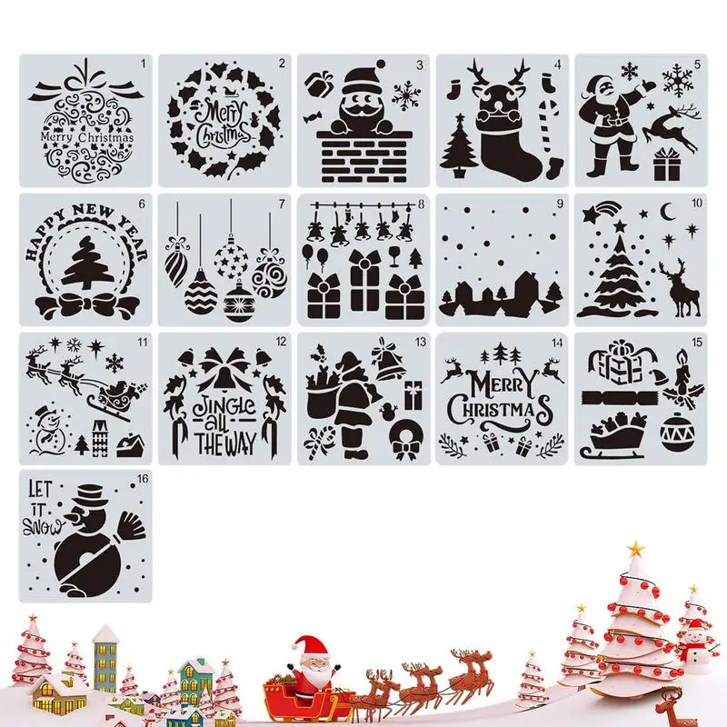 16pcs DIY Christmas Embossing Paper Card Craft Stencils Walls Painting Snowflakes Stencil Scrapbooking Stamp Album Decor