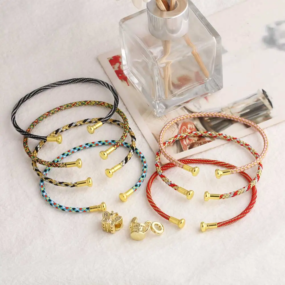 OCESRIO Fashion Multicolor Cord Bracelet Wrist Chain Thread String Adjustable Copper Jewelry Making Findings Wholesale brtg68