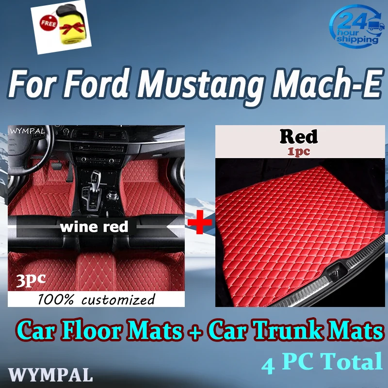 4pc Set car floor trunk mat for Ford Mustang Mach-E 2021 2022 2023 2024 Car Trunk Mat Foot Pads with towel