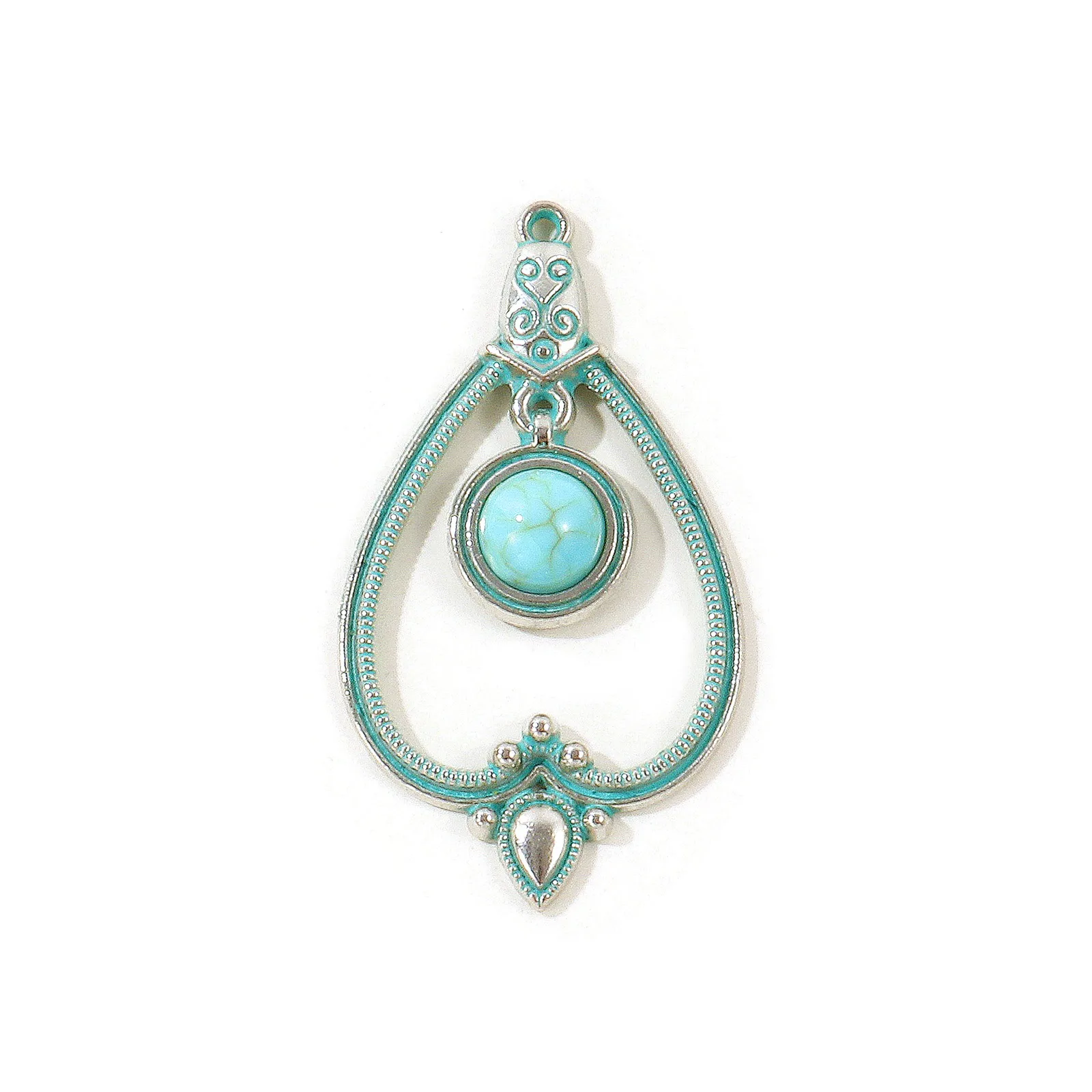 5 Stück Bohemian-Stil Anhänger Geometrisch Antiksilberfarben Grün Blau Patina Imitation Türkis Anhänger DIY Halskette Schmuck – Detail 2