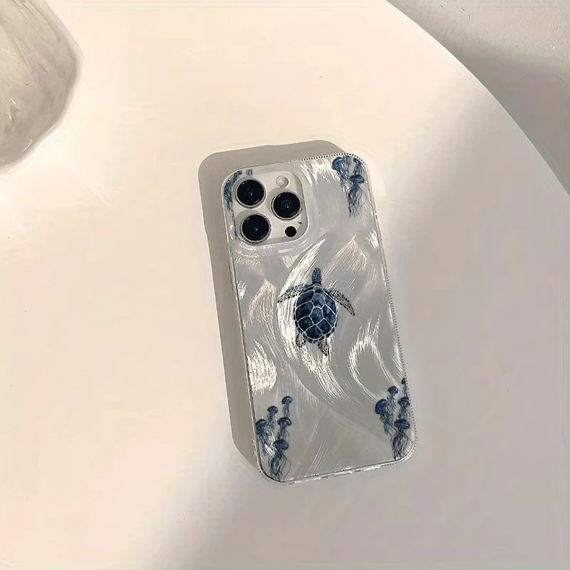 Funda de teléfono con diseño de medusas y tortuga marina para iPhone 16 15 14 Pro Max 13 12 11 XS X XR 16e 7 8 Plus SE2022 cubierta de parachoques a prueba de golpes