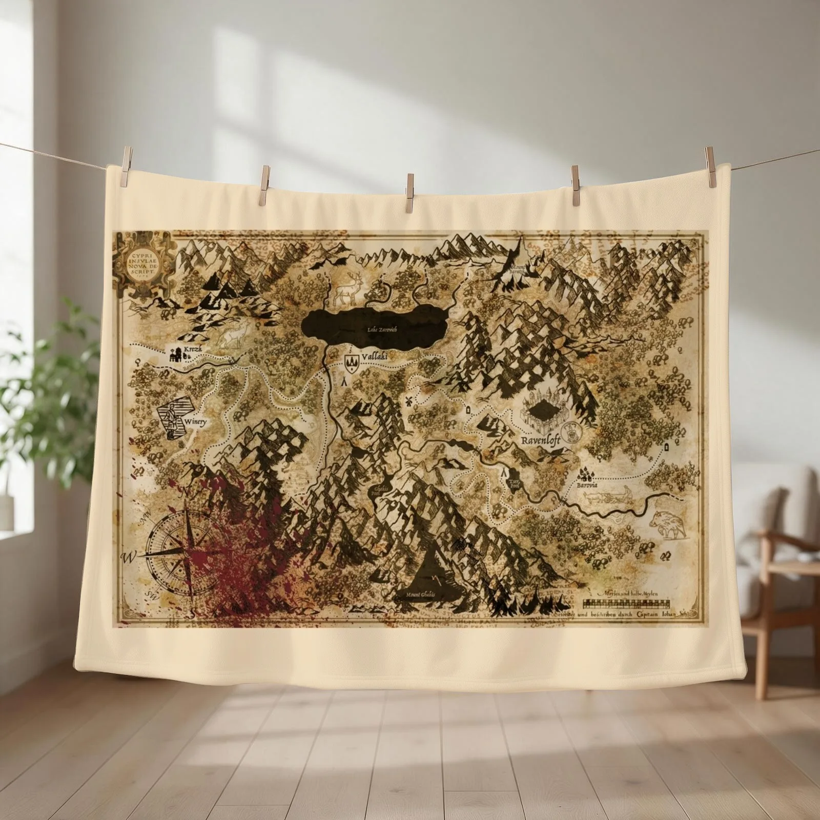 Dr. Rudolf Van Richten's Annotated Map Of Barovia Throw Blanket couch cozy soft plush fuzzy picnic outdoor blanket