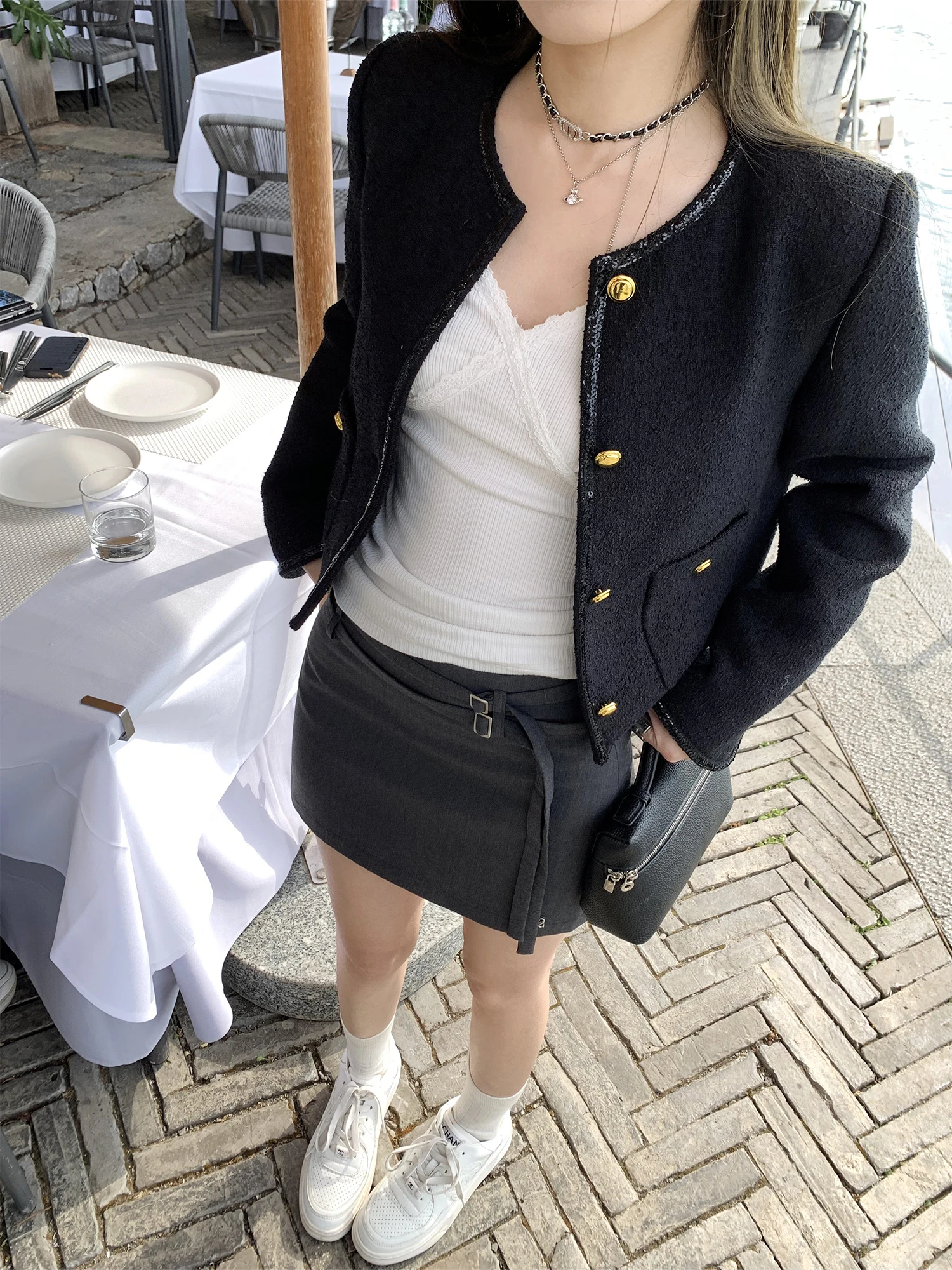 Hhi ey Double Belted Suit Skirt Women's High Waist A-Line ort Skirt Spring College Sle Commute Faion Ladies' Skirts