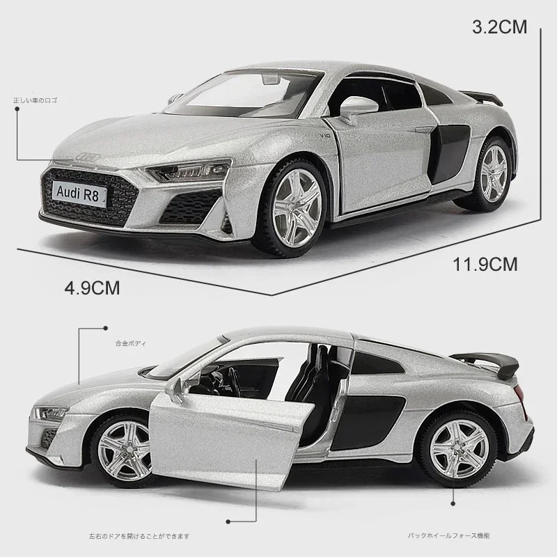 MaKeda 1:36 AUDI R8 Coupe Alloy Car Model Diecast Metal Toy Vehicles Car Model High Simulation Pull Back Childrens Toy