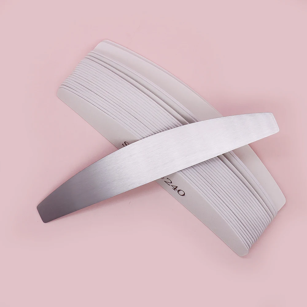 20 Stück Einweg-Nagelfeilen zum Austauschen, Körnung 240 #   280 #   Halbmond-Nagelfeilenstreifen mit Edelstahlgriff für Maniküre-Salons