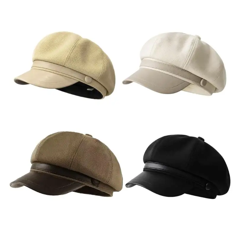 39BD Eight-Panel Newsboys Cap for Adult, Polyester Octagonal Hat with Short Brims, and Smooth Comfortable Band for Women Girl