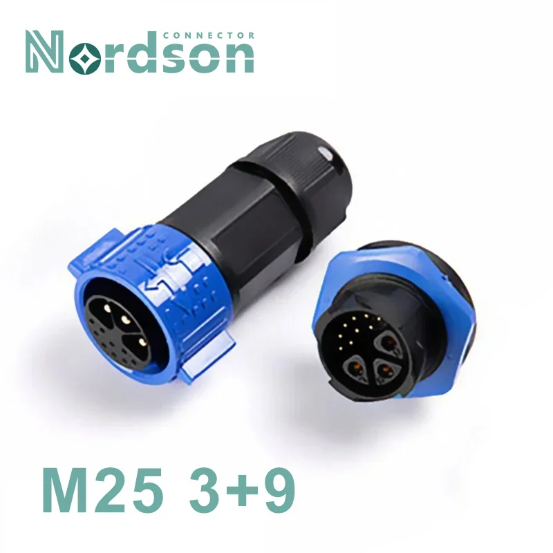 20A M25 3+9 Pin Aviation Plug Waterproof Joint Power Plug Self-locking Assembled Connector 12Pin Male Female Socket 300V IP67