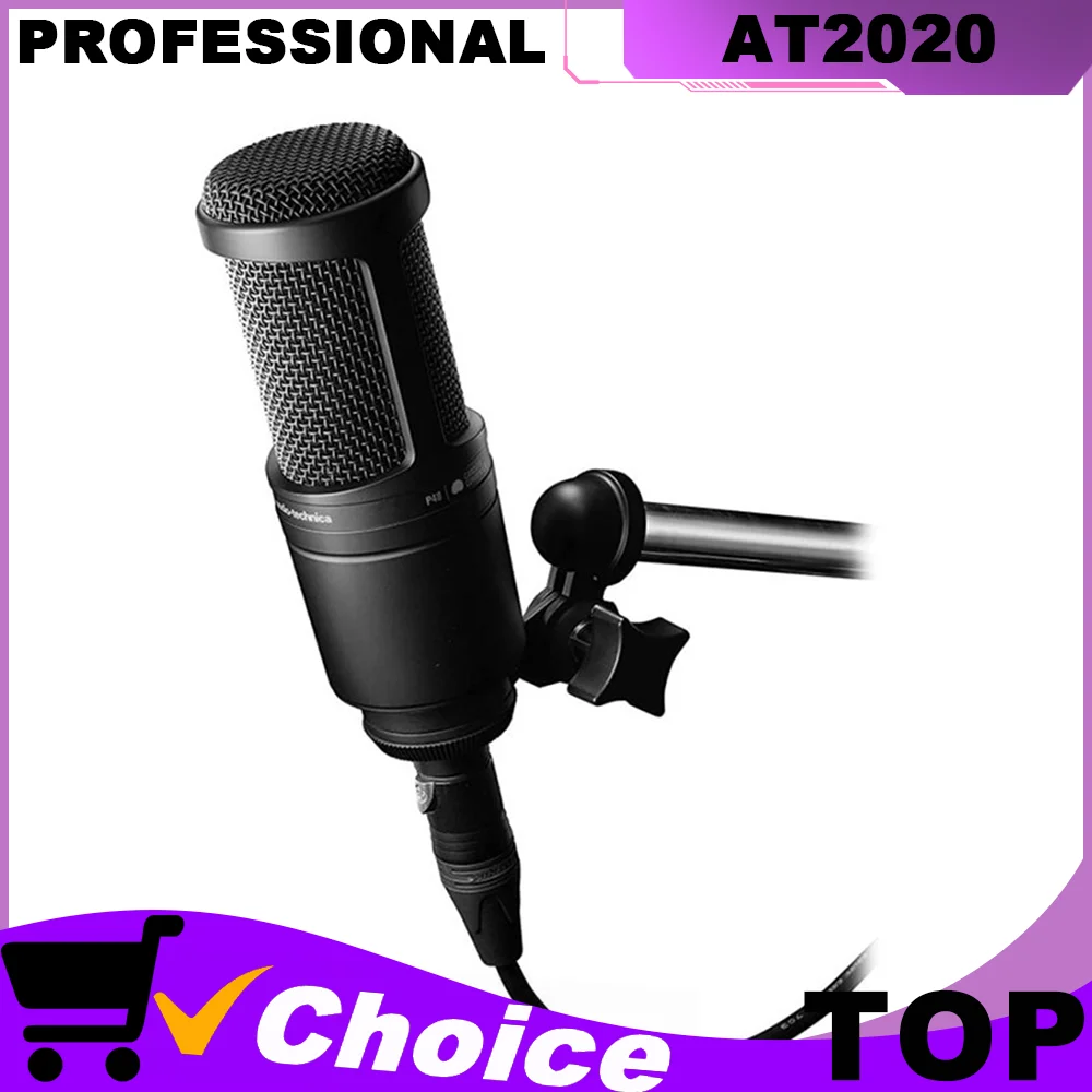 AT2020 ميكروفون صوتي مكثف قلبي احترافي لتسجيل ive استوديو DJ جهاز مزج الصوت مرحلة البث المباشر الكاريوكي