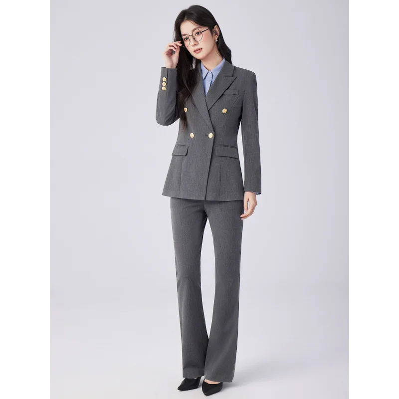 Gray professional suit for petite women, suitable for light workplace interviews, formal attire with a high-end feel, commuter b