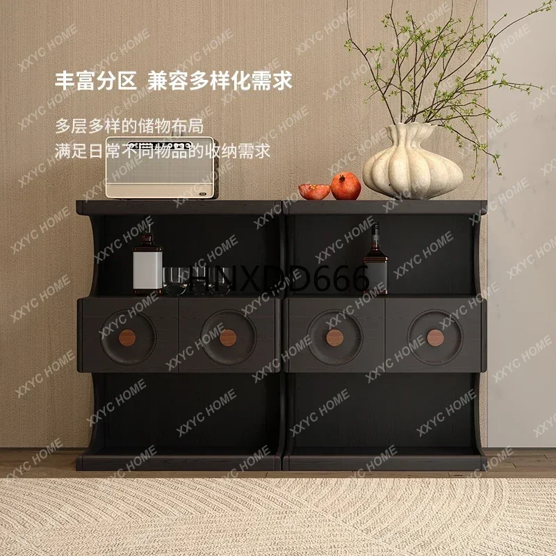 solid wood black retro coffee bar, tea sofa side bookcase