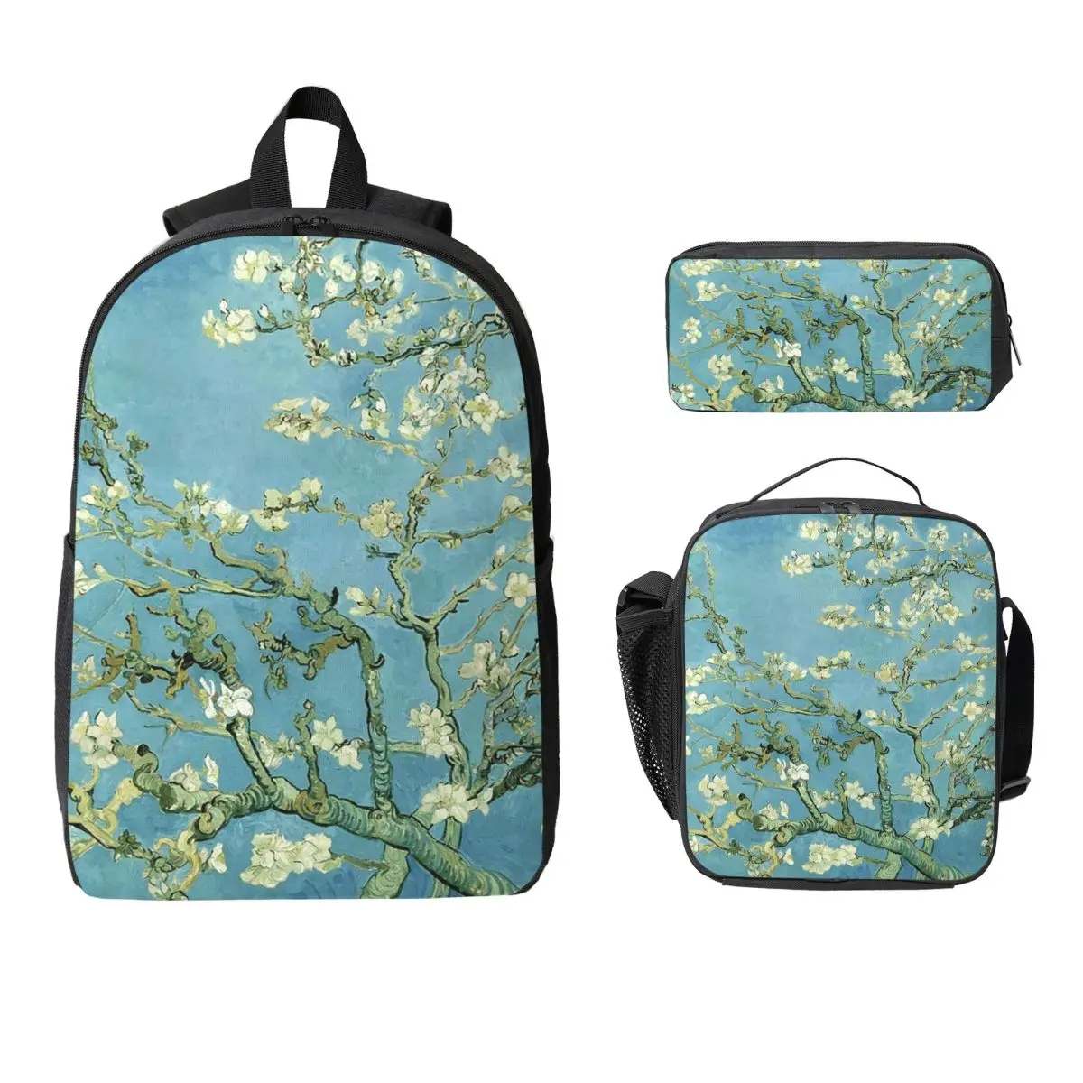 

Van Gogh Almond Tree Backpack Student Boys Girls BookBag School Bag Computer Shoulder Bags 3ps Insulated Lunch Bag Pencil Case