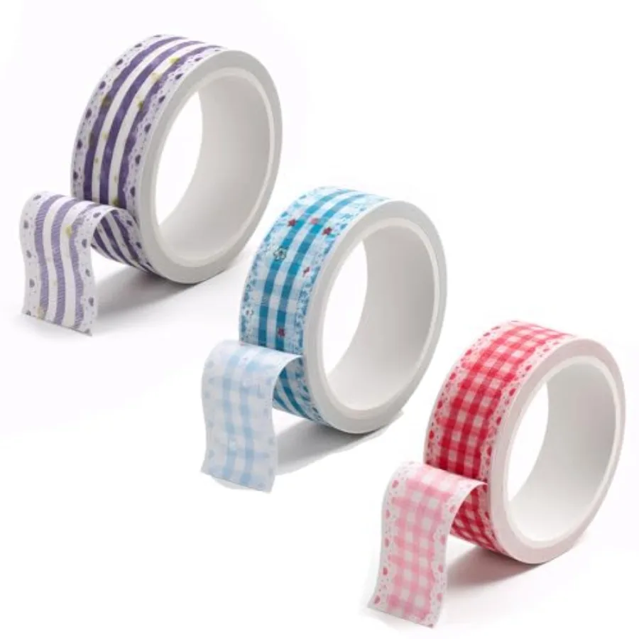 3PCS Cute Washi Tape, Lace Checkered Floral Washi Tape, Japanese Style Masking Tapes Decorative for Arts DIY Crafts Journal Sup