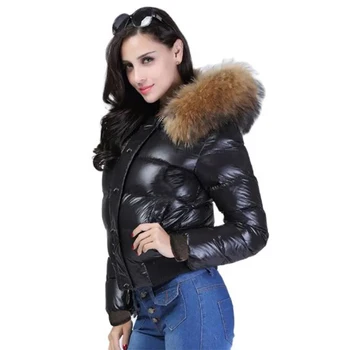 여성용 후드 방수 다운 파카 재킷, 광택 짧은 코트, 슬림하고 따뜻한 외투, 진짜 모피 2024, 겨울 신상