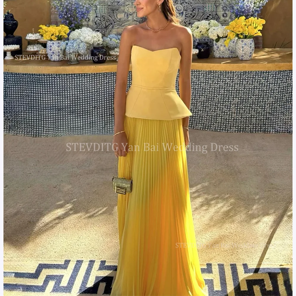 

Fashion Simple Strapless Sleeveless Prom Dresses For Women Floor-Length A-Line Red Carpet Gown Formal Evening Party Dress