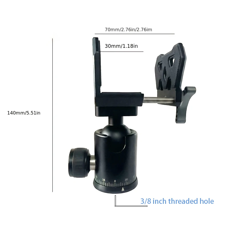 Outdoor Tactical Spherical Gimbal Tripod Mount Holder Photography Accessory with Clamping Distance 30mm to 70mm