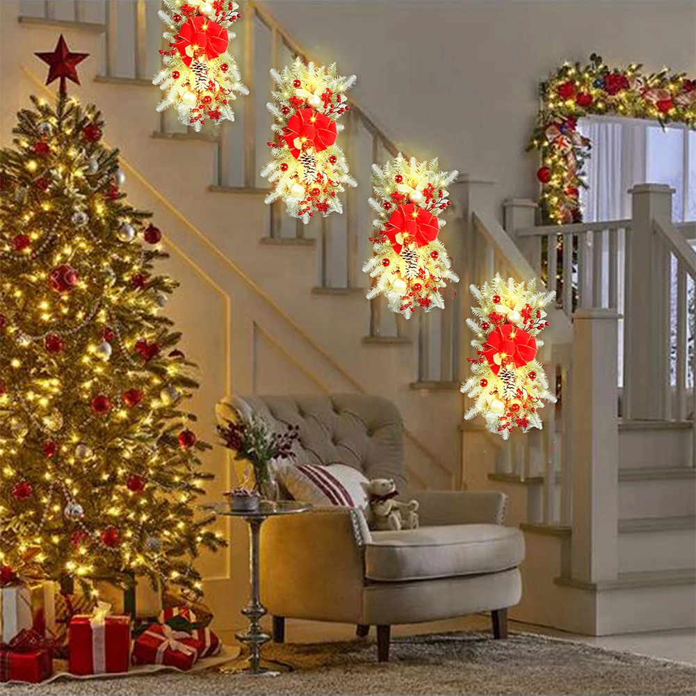 

Christmas Swag Wreath Pendants LED Lights Atmosphere Decorative Garland Ornament Door Window Decoration Party Supplie RED YELLOW