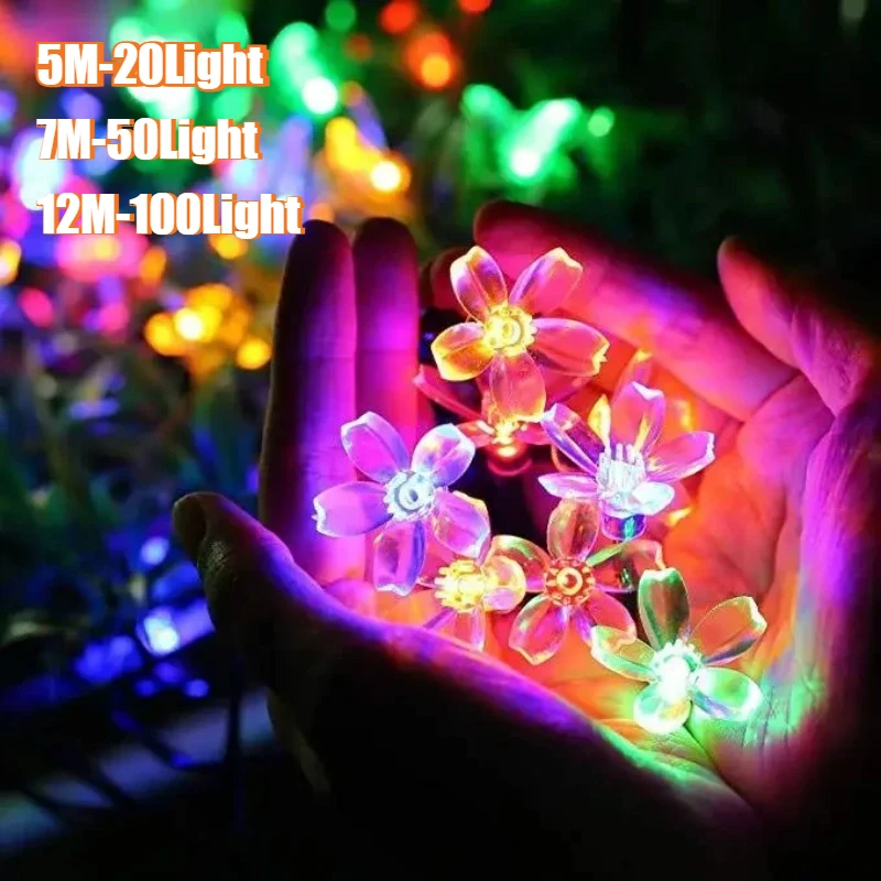 Solar Flower String Lights Outdoor Waterproof Cherry Blossom Solar LED Sakura Lamp for Home Garden Party Birthday Ornament