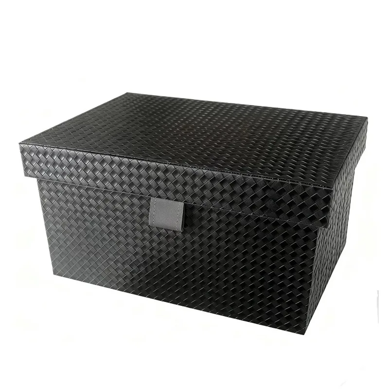 Clothes Storage Box Large Accessories Organization Boxes Leather Organizer Bin Woven Pattern Home Decoration Organizers with Lid
