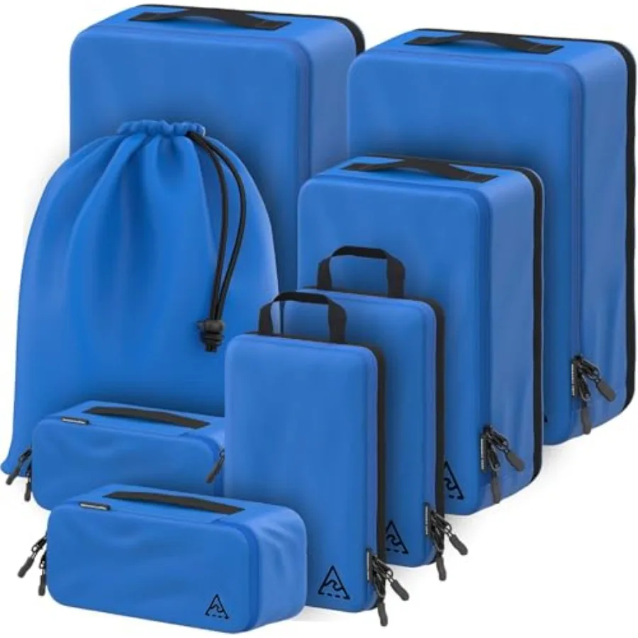 

8 pcs Compression Packing Bags Cubes Set with HybridMax Double-Capacity Design - Packing Cubes for Travel Compression to Maximi