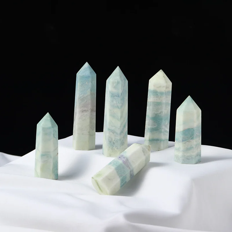 Natural Blue Carribean Calcite Crystal Point Wand Quartz Obelisk Healing Stone Energy Ore Mineral Crafts Home Decoration Gift