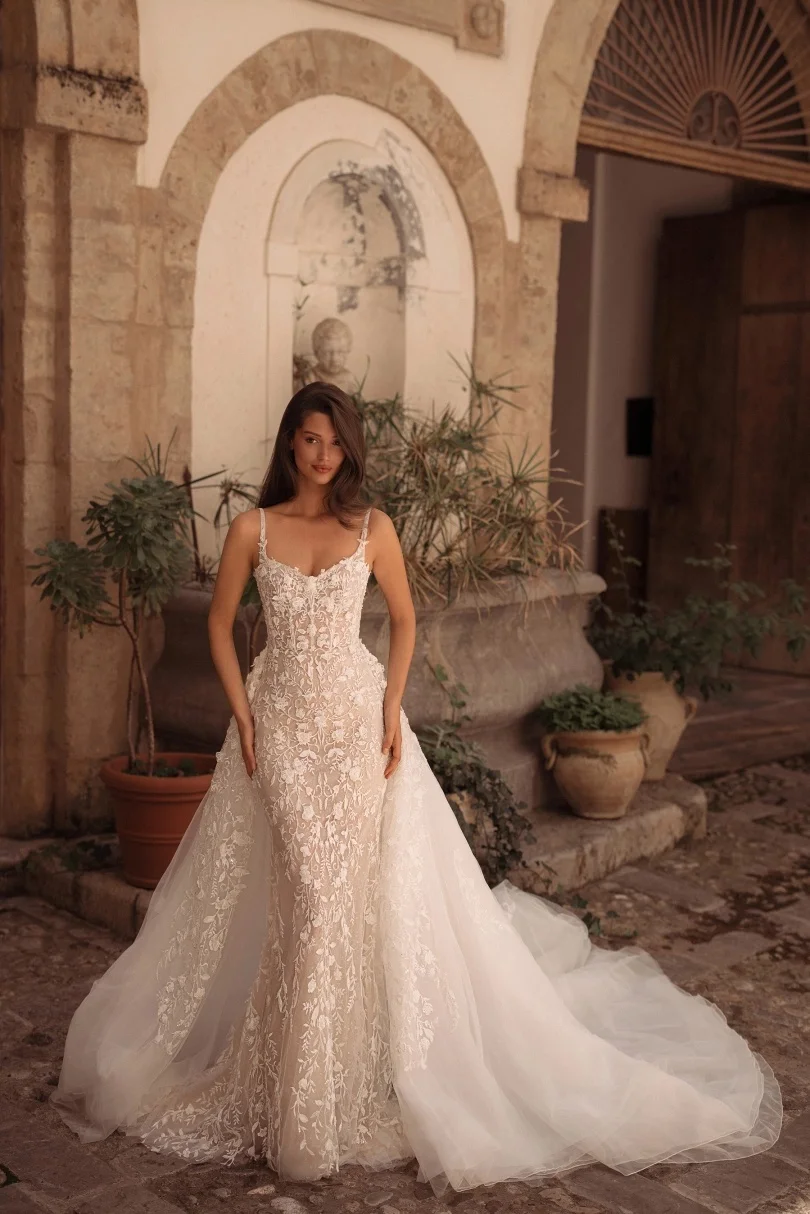 

Vestido De Novia Corte Sirena Encaje Desmontable Minimalista Vestidos Feminino Elegante Para Casamento Curvy Alta Costura Bride