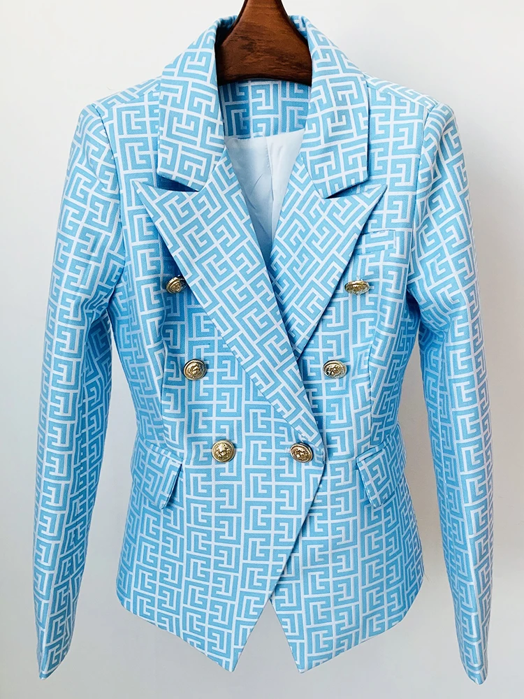 HIGH STREET Newest 2024 Designer Jacket Women's Double Breasted Lion Buttons Monogram Geometrical Jacquard Blazer