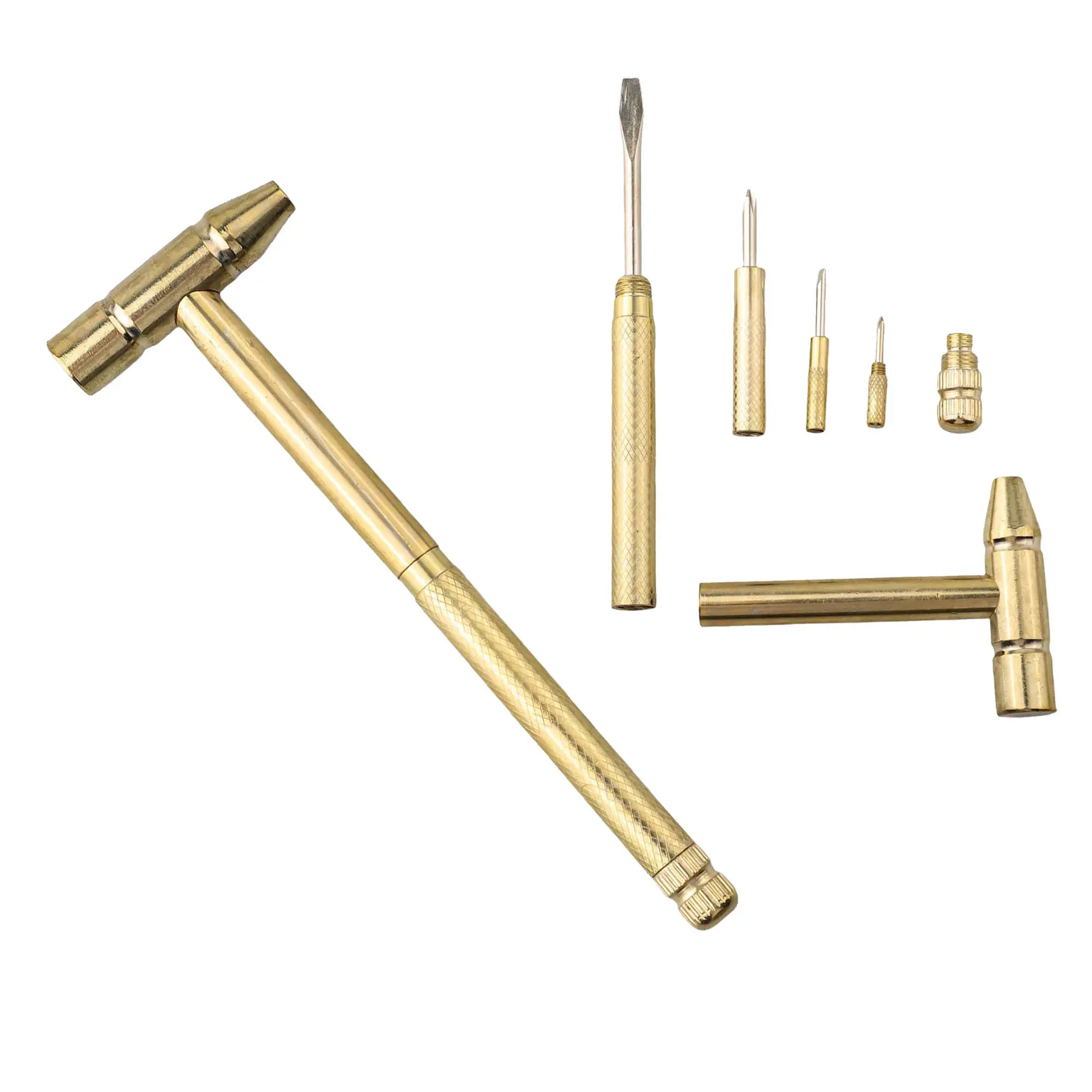 1set Screwdriver Tool 6 In 1 Mini Multifunction Brass Hammer Slotted Cross Screwdriver Bits Tools Accessories