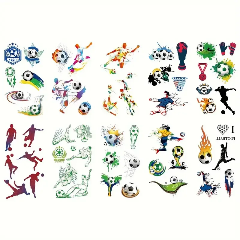 10pcs/lot Football Tattoos Temporary Waterproof Ball Trophy Fake Transfer Tatoo Kids Children Boy Girls Face Hand Party Tatuajes