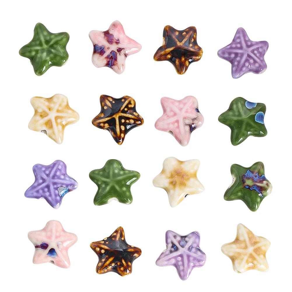5pcs Colorful Starfish Loose Beads Ceramic Material Sea Creature Bead String Material Accessories Jewelry Making Supplies