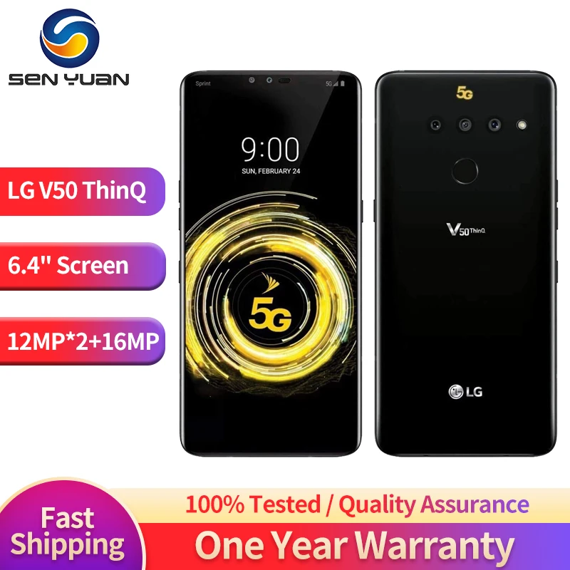 LG V50 ThinQ V450VM V500N Originele ontgrendelde 5G mobiele telefoon 6.4 ''NFC 6GB + 128GB Octa Core 3 achteruitrijcamera Android LG V50 thinq