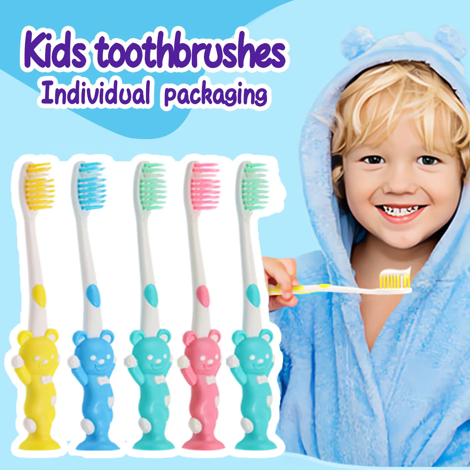 2-6 years Cartoon bear toothbrush for Fine soft boys and girls small head soft bristle toothbrush Can stand up toothbrush Or