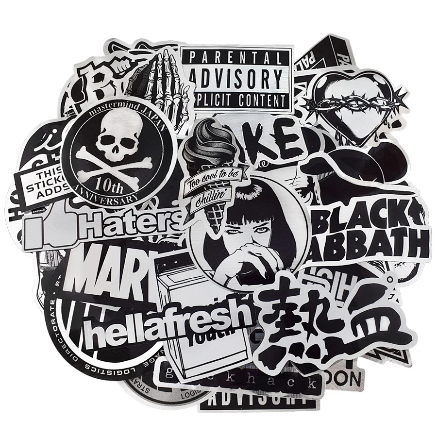 Black and White Stickers Pack Graffiti Cartoon Waterproof Sticker for Kids Laptop Skateboard Helmet Guitar Bike Car Vinyl Decals